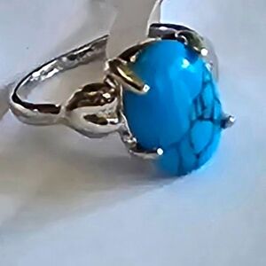 OCEAN BLUE HOWLITE POLISHED OVAL CABECHON NEW SIZE 9 RING